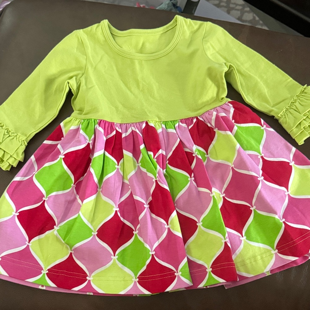 Kelly's Kids Lime and Pink Patterned Dress